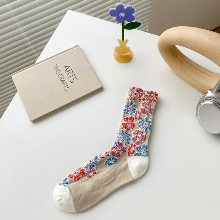 Buddha Stones Ethnic Textured Floral Kontrastierendes Farbdesign Damen Micro Crew Baumwollsocken - Bräunen - Einheitsgröße (US4–9, EU34–39, UK/AU2,5–6, Asien22–24,5 cm) - image 4
