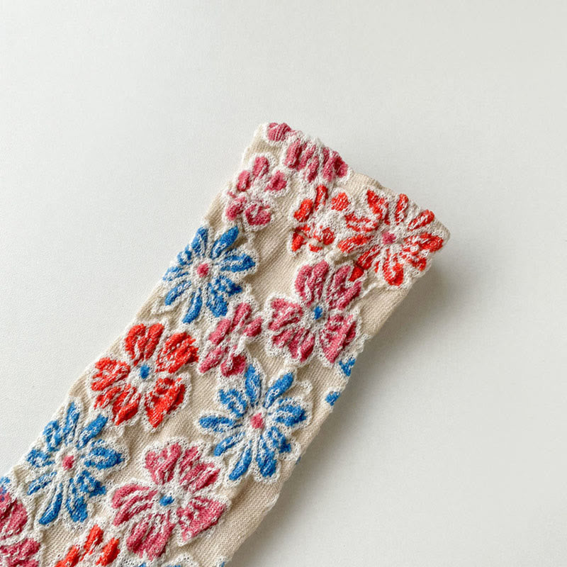 Buddha Stones Ethnic Textured Floral Kontrastierendes Farbdesign Damen Micro Crew Baumwollsocken - image 7