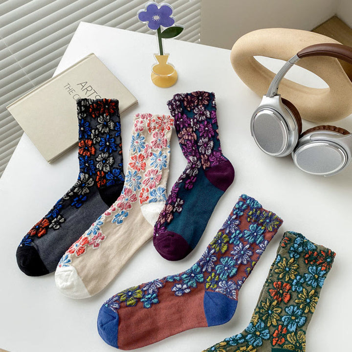 Buddha Stones Ethnic Textured Floral Kontrastierendes Farbdesign Damen Micro Crew Baumwollsocken - image 19