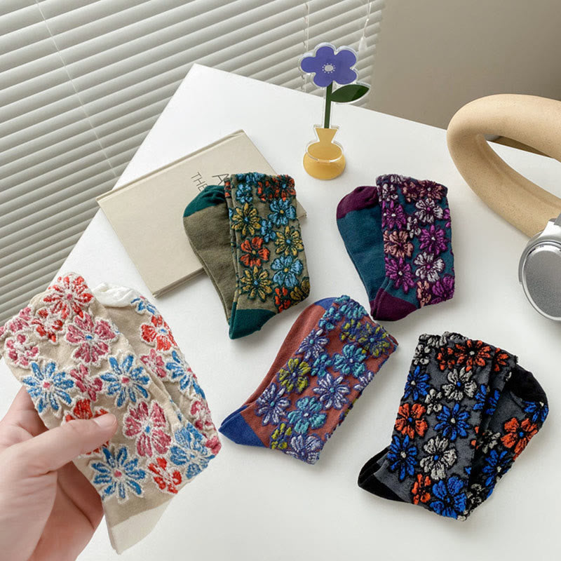 Buddha Stones Ethnic Textured Floral Kontrastierendes Farbdesign Damen Micro Crew Baumwollsocken - image 18