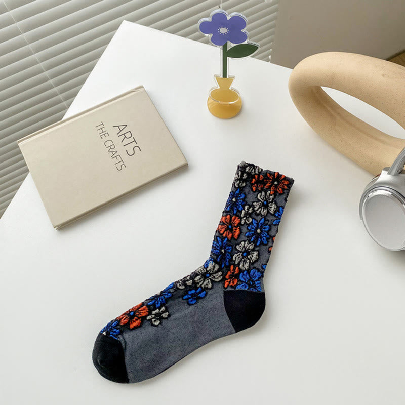 Buddha Stones Ethnic Textured Floral Kontrastierendes Farbdesign Damen Micro Crew Baumwollsocken - Schwarz - Einheitsgröße (US4–9, EU34–39, UK/AU2,5–6, Asien22–24,5 cm) - image 1