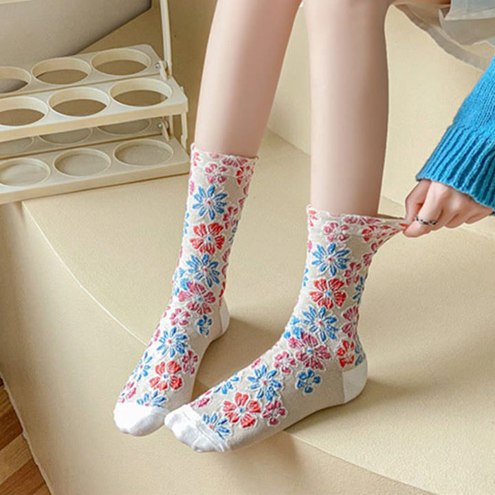 Buddha Stones Ethnic Textured Floral Kontrastierendes Farbdesign Damen Micro Crew Baumwollsocken - image 9