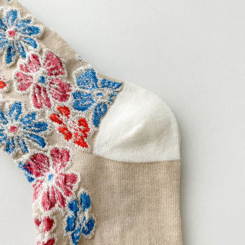Buddha Stones Ethnic Textured Floral Kontrastierendes Farbdesign Damen Micro Crew Baumwollsocken - image 6