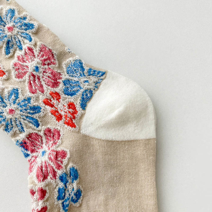 Buddha Stones Ethnic Textured Floral Kontrastierendes Farbdesign Damen Micro Crew Baumwollsocken - image 6