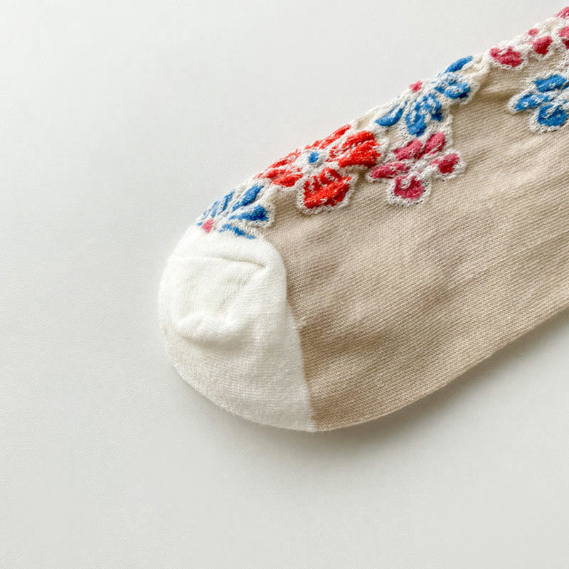 Buddha Stones Ethnic Textured Floral Kontrastierendes Farbdesign Damen Micro Crew Baumwollsocken - image 5
