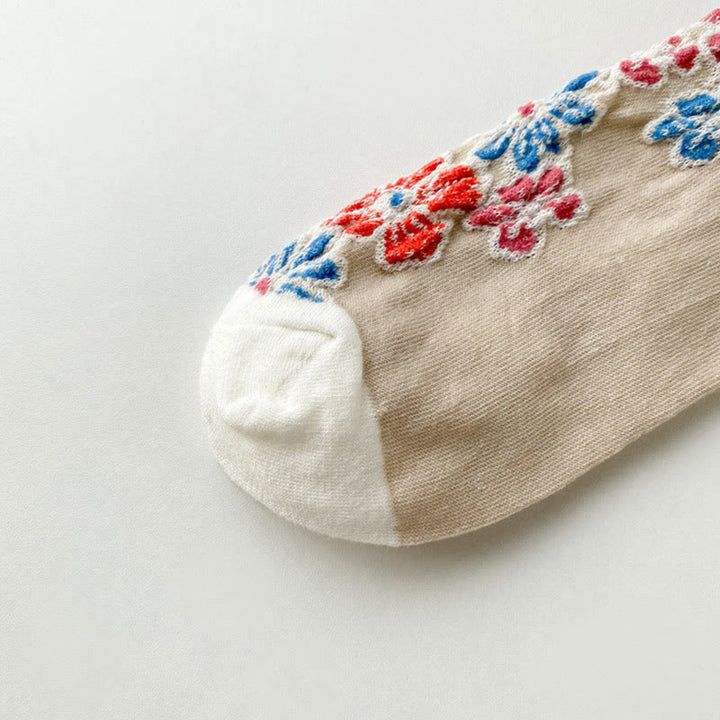 Buddha Stones Ethnic Textured Floral Kontrastierendes Farbdesign Damen Micro Crew Baumwollsocken - image 5