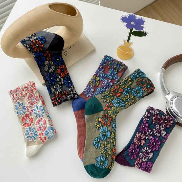 Buddha Stones Ethnic Textured Floral Kontrastierendes Farbdesign Damen Micro Crew Baumwollsocken - image 21