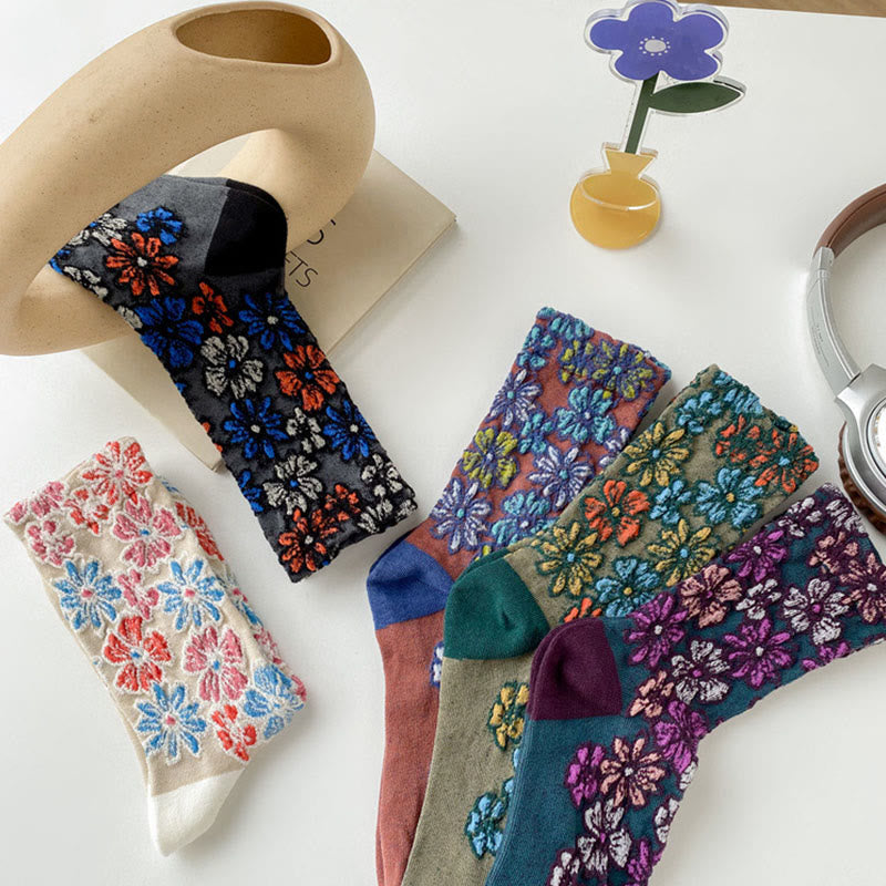 Buddha Stones Ethnic Textured Floral Kontrastierendes Farbdesign Damen Micro Crew Baumwollsocken - image 17
