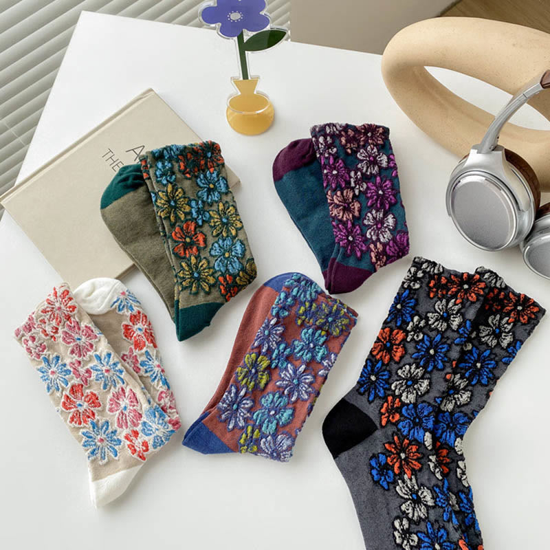 Buddha Stones Ethnic Textured Floral Kontrastierendes Farbdesign Damen Micro Crew Baumwollsocken - image 23
