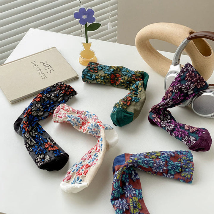Buddha Stones Ethnic Textured Floral Kontrastierendes Farbdesign Damen Micro Crew Baumwollsocken - image 22