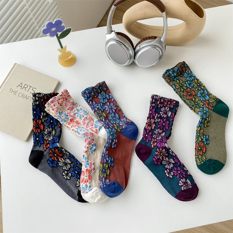Buddha Stones Ethnic Textured Floral Kontrastierendes Farbdesign Damen Micro Crew Baumwollsocken - image 20