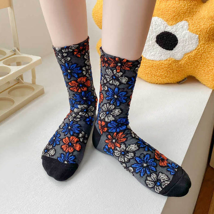 Buddha Stones Ethnic Textured Floral Kontrastierendes Farbdesign Damen Micro Crew Baumwollsocken - image 2