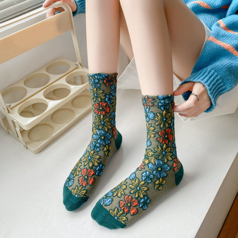 Buddha Stones Ethnic Textured Floral Kontrastierendes Farbdesign Damen Micro Crew Baumwollsocken - image 13