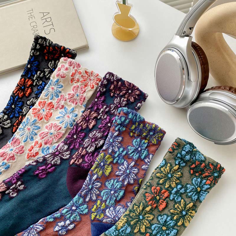 Buddha Stones Ethnic Textured Floral Kontrastierendes Farbdesign Damen Micro Crew Baumwollsocken - image 24