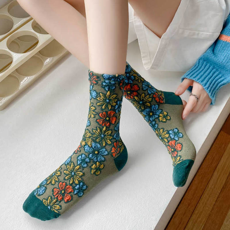 Buddha Stones Ethnic Textured Floral Kontrastierendes Farbdesign Damen Micro Crew Baumwollsocken - image 12