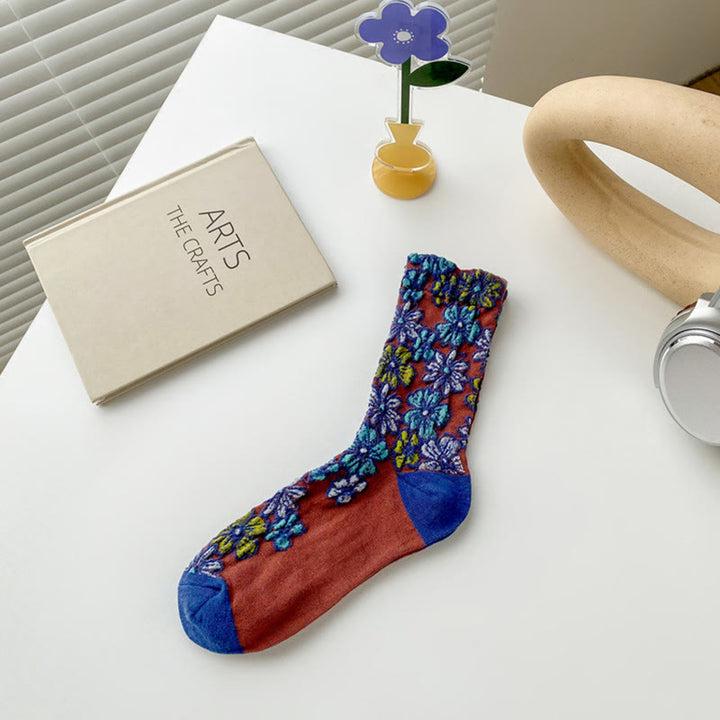 Buddha Stones Ethnic Textured Floral Kontrastierendes Farbdesign Damen Micro Crew Baumwollsocken - Schamottestein - Einheitsgröße (US4–9, EU34–39, UK/AU2,5–6, Asien22–24,5 cm) - image 15