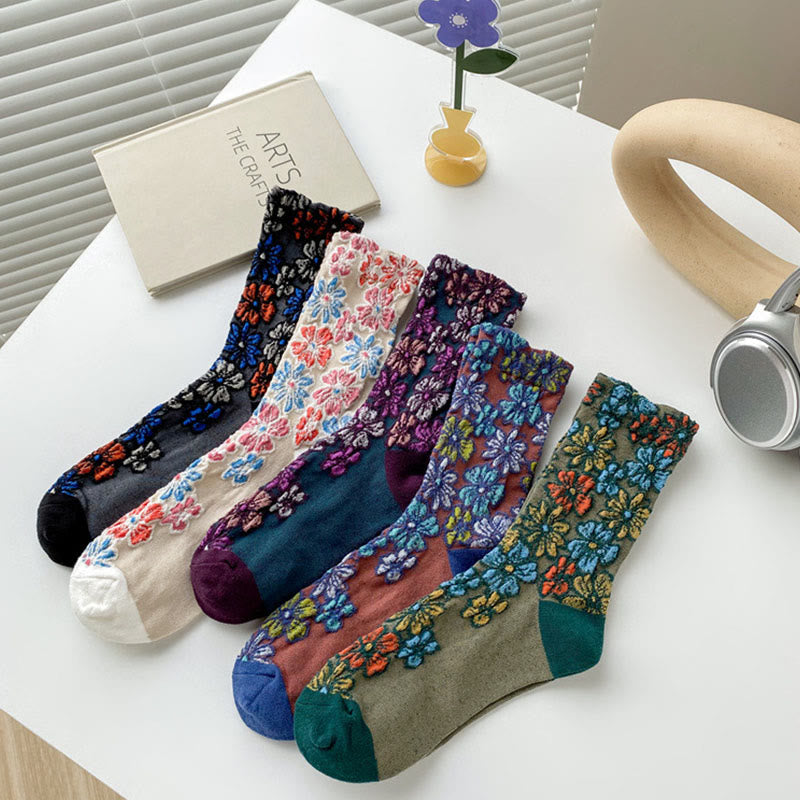 Buddha Stones Ethnic Textured Floral Kontrastierendes Farbdesign Damen Micro Crew Baumwollsocken - image 16