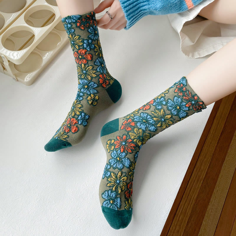 Buddha Stones Ethnic Textured Floral Kontrastierendes Farbdesign Damen Micro Crew Baumwollsocken - image 14