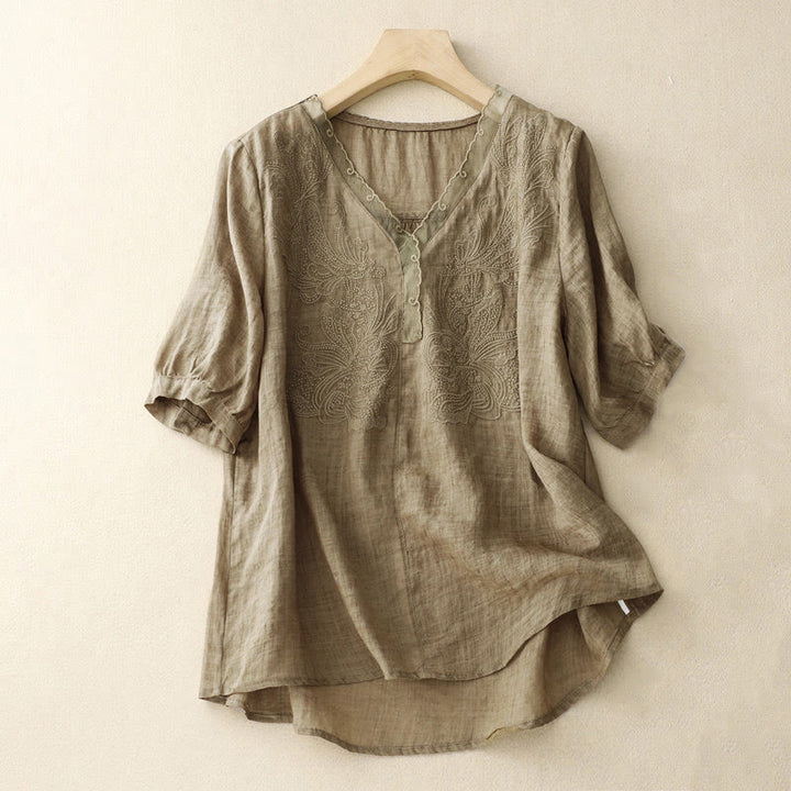 Buddha Stones V-Ausschnitt Schmetterling Damen Halbarm Shirt - Bräunen - US14， UK/AU18，EU46 (2XL) - image 11