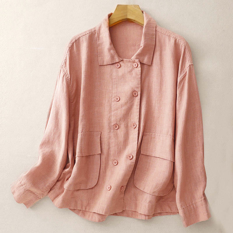 Buddha Stones Zweireihige Damen-Baumwolljacke mit langen Ärmeln und Taschen - image 17