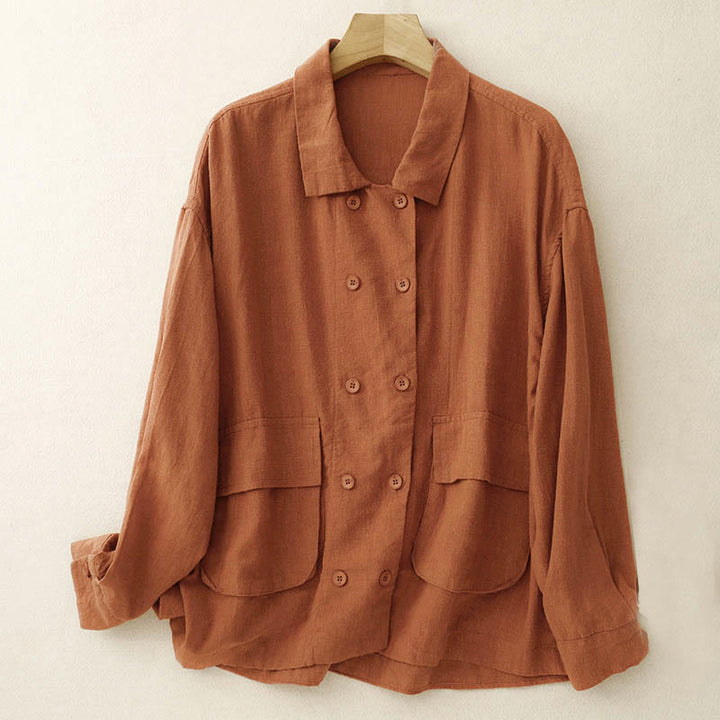 Buddha Stones Zweireihige Damen-Baumwolljacke mit langen Ärmeln und Taschen - image 7