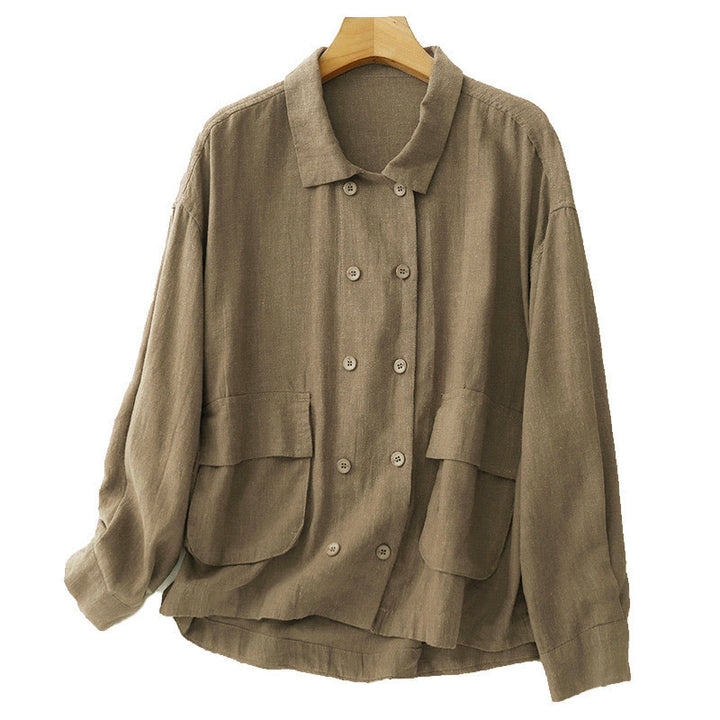 Buddha Stones Zweireihige Damen-Baumwolljacke mit langen Ärmeln und Taschen - image 6