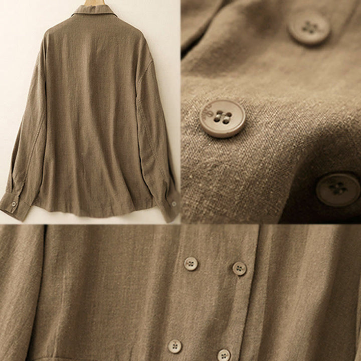 Buddha Stones Zweireihige Damen-Baumwolljacke mit langen Ärmeln und Taschen - image 2