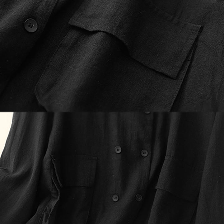 Buddha Stones Zweireihige Damen-Baumwolljacke mit langen Ärmeln und Taschen - image 15