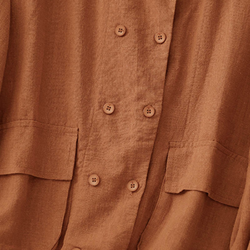 Buddha Stones Zweireihige Damen-Baumwolljacke mit langen Ärmeln und Taschen - image 9