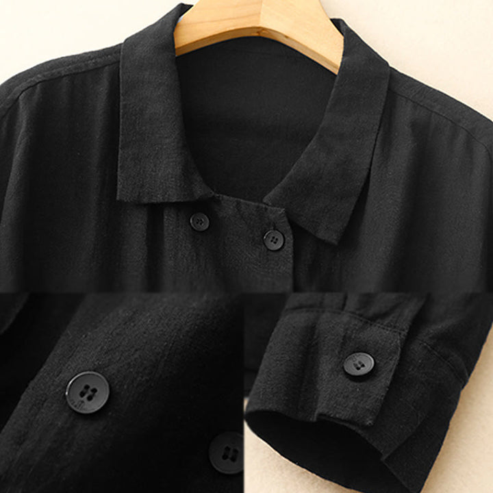 Buddha Stones Zweireihige Damen-Baumwolljacke mit langen Ärmeln und Taschen - image 13