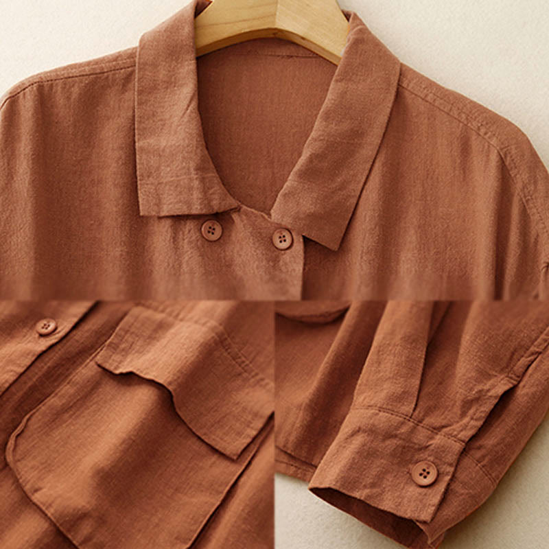 Buddha Stones Zweireihige Damen-Baumwolljacke mit langen Ärmeln und Taschen - image 8