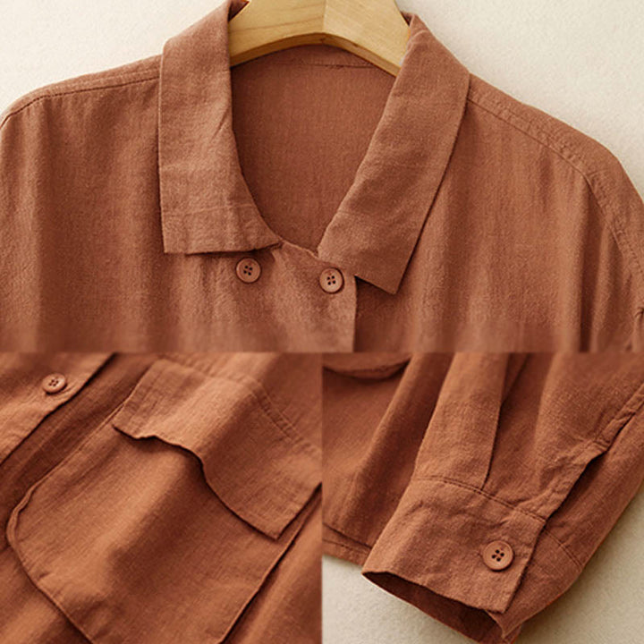 Buddha Stones Zweireihige Damen-Baumwolljacke mit langen Ärmeln und Taschen - image 8