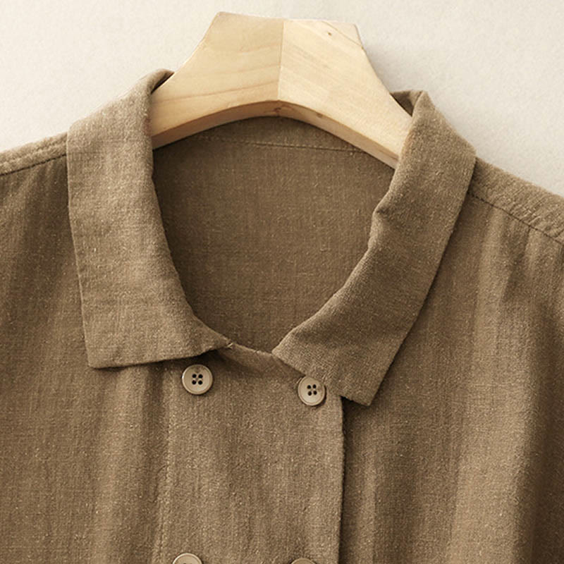 Buddha Stones Zweireihige Damen-Baumwolljacke mit langen Ärmeln und Taschen - image 4