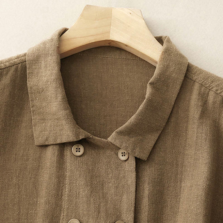 Buddha Stones Zweireihige Damen-Baumwolljacke mit langen Ärmeln und Taschen - image 4