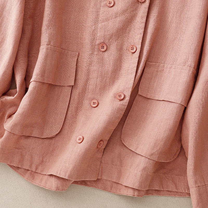 Buddha Stones Zweireihige Damen-Baumwolljacke mit langen Ärmeln und Taschen - image 19