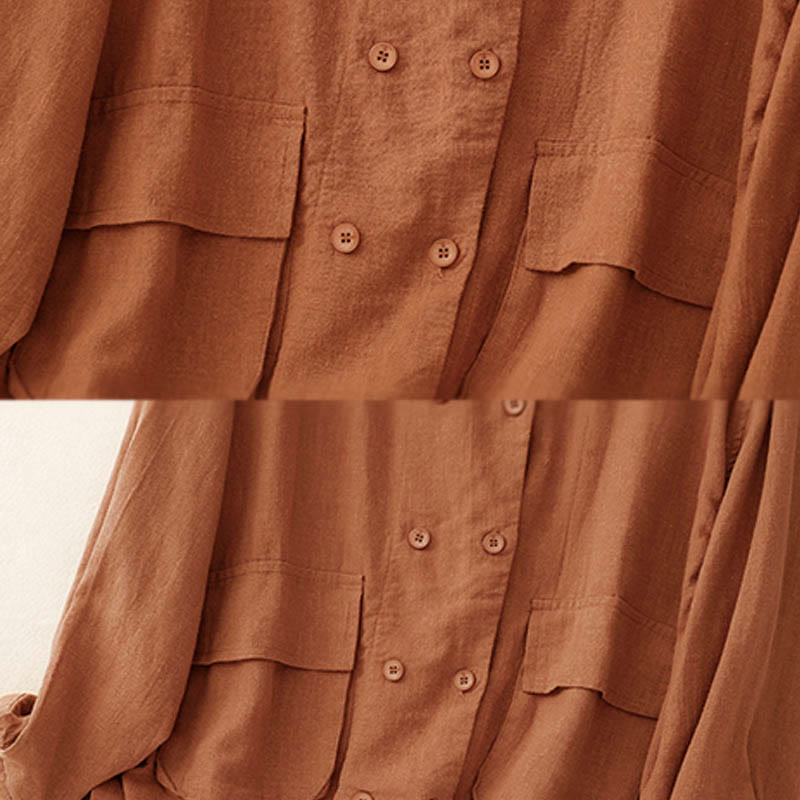 Buddha Stones Zweireihige Damen-Baumwolljacke mit langen Ärmeln und Taschen - image 11