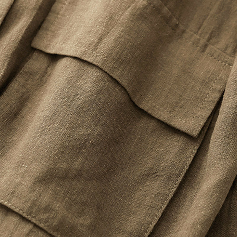 Buddha Stones Zweireihige Damen-Baumwolljacke mit langen Ärmeln und Taschen - image 3