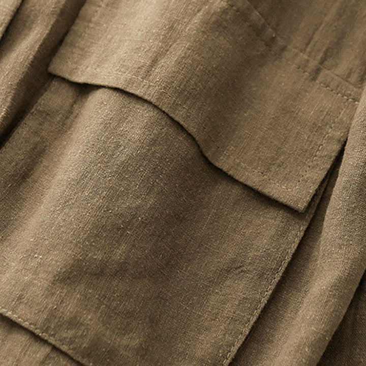 Buddha Stones Zweireihige Damen-Baumwolljacke mit langen Ärmeln und Taschen - image 3