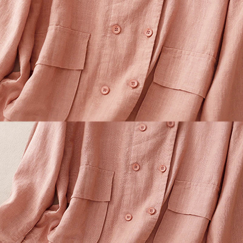 Buddha Stones Zweireihige Damen-Baumwolljacke mit langen Ärmeln und Taschen - image 18