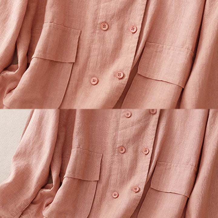 Buddha Stones Zweireihige Damen-Baumwolljacke mit langen Ärmeln und Taschen - image 18