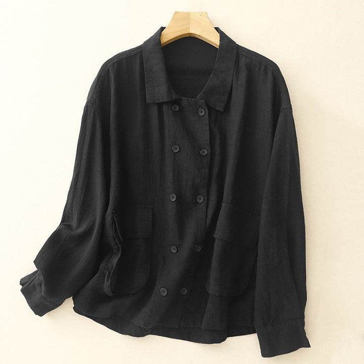 Buddha Stones Zweireihige Damen-Baumwolljacke mit langen Ärmeln und Taschen - Schwarz - US14， UK/AU18，EU46 (2XL) - image 12