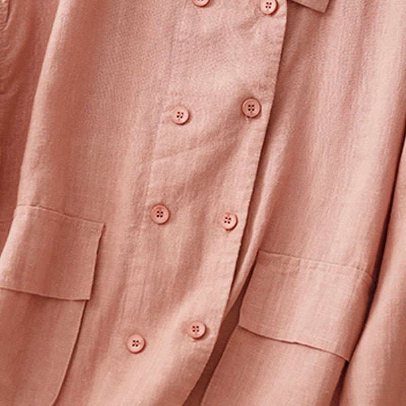 Buddha Stones Zweireihige Damen-Baumwolljacke mit langen Ärmeln und Taschen - image 20