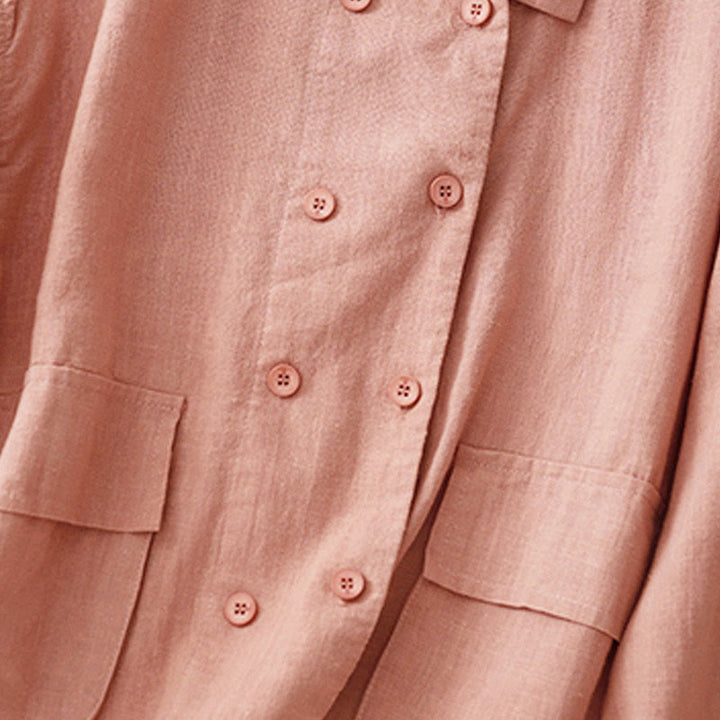 Buddha Stones Zweireihige Damen-Baumwolljacke mit langen Ärmeln und Taschen - image 20