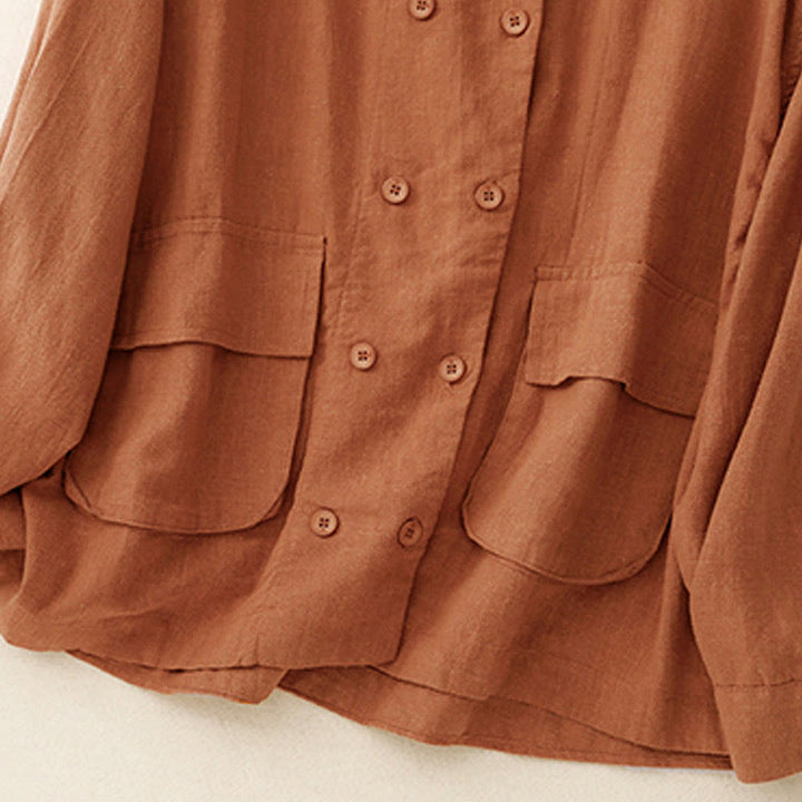Buddha Stones Zweireihige Damen-Baumwolljacke mit langen Ärmeln und Taschen - image 10