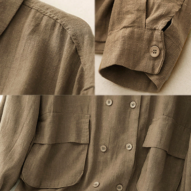 Buddha Stones Zweireihige Damen-Baumwolljacke mit langen Ärmeln und Taschen - image 5