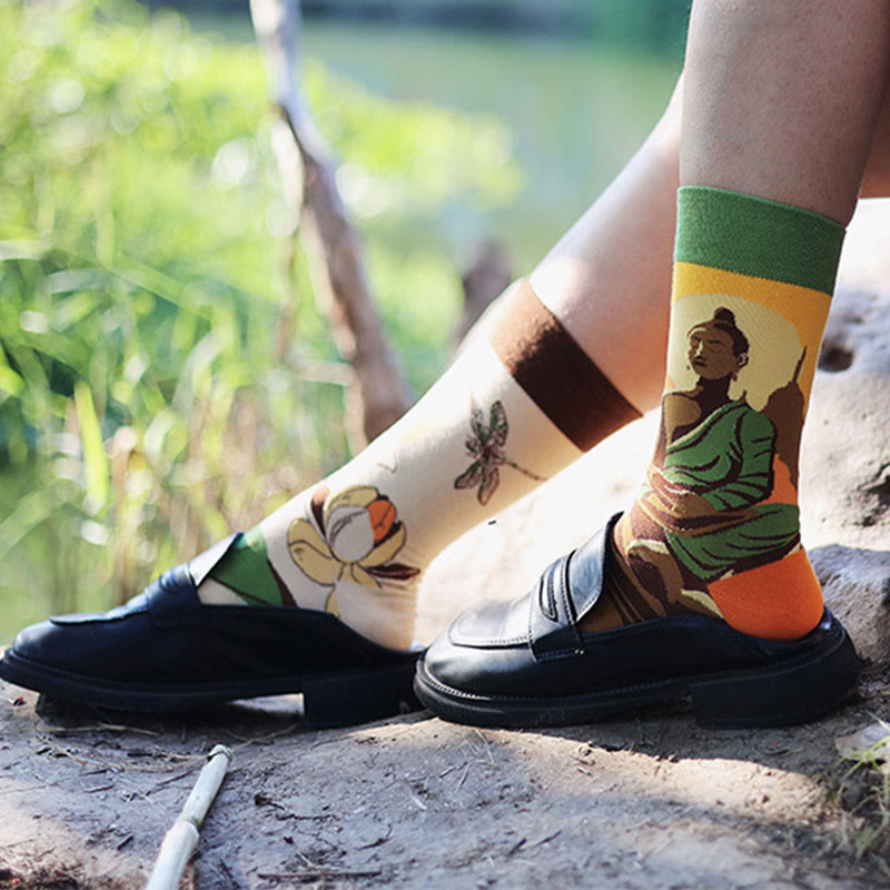 Buddha Stones Lässige Meditative Buddha Lotus Libelle Micro Crew Damensocken - image 2