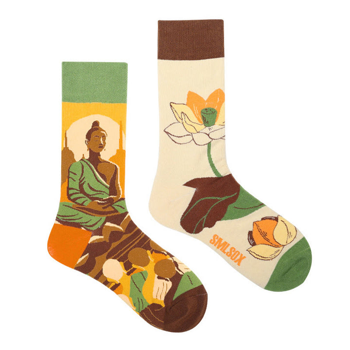 Buddha Stones Lässige Meditative Buddha Lotus Libelle Micro Crew Damensocken - Beige - SM (US 5,5–11,5, EU 36–42, UK/AU 3,5–9, Asien 23–26,5 cm) - image 0