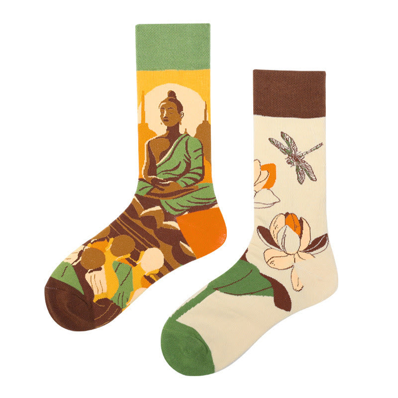 Buddha Stones Lässige Meditative Buddha Lotus Libelle Micro Crew Damensocken - image 1