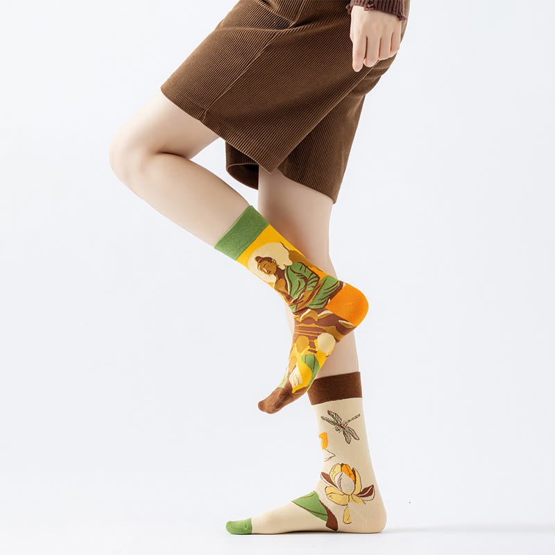 Buddha Stones Lässige Meditative Buddha Lotus Libelle Micro Crew Damensocken - image 3