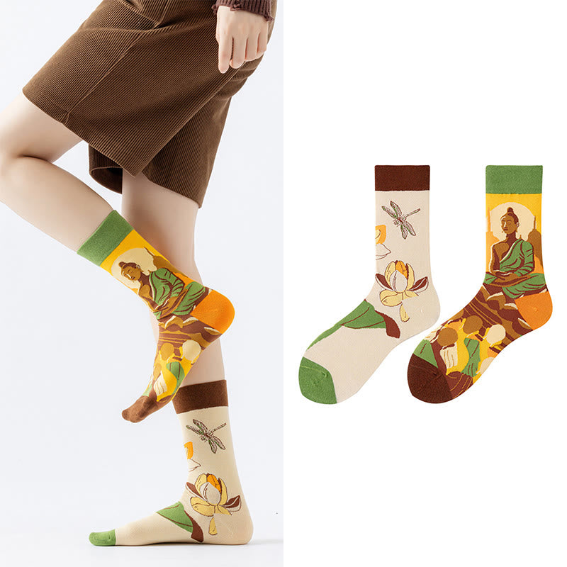 Buddha Stones Lässige Meditative Buddha Lotus Libelle Micro Crew Damensocken - image 4